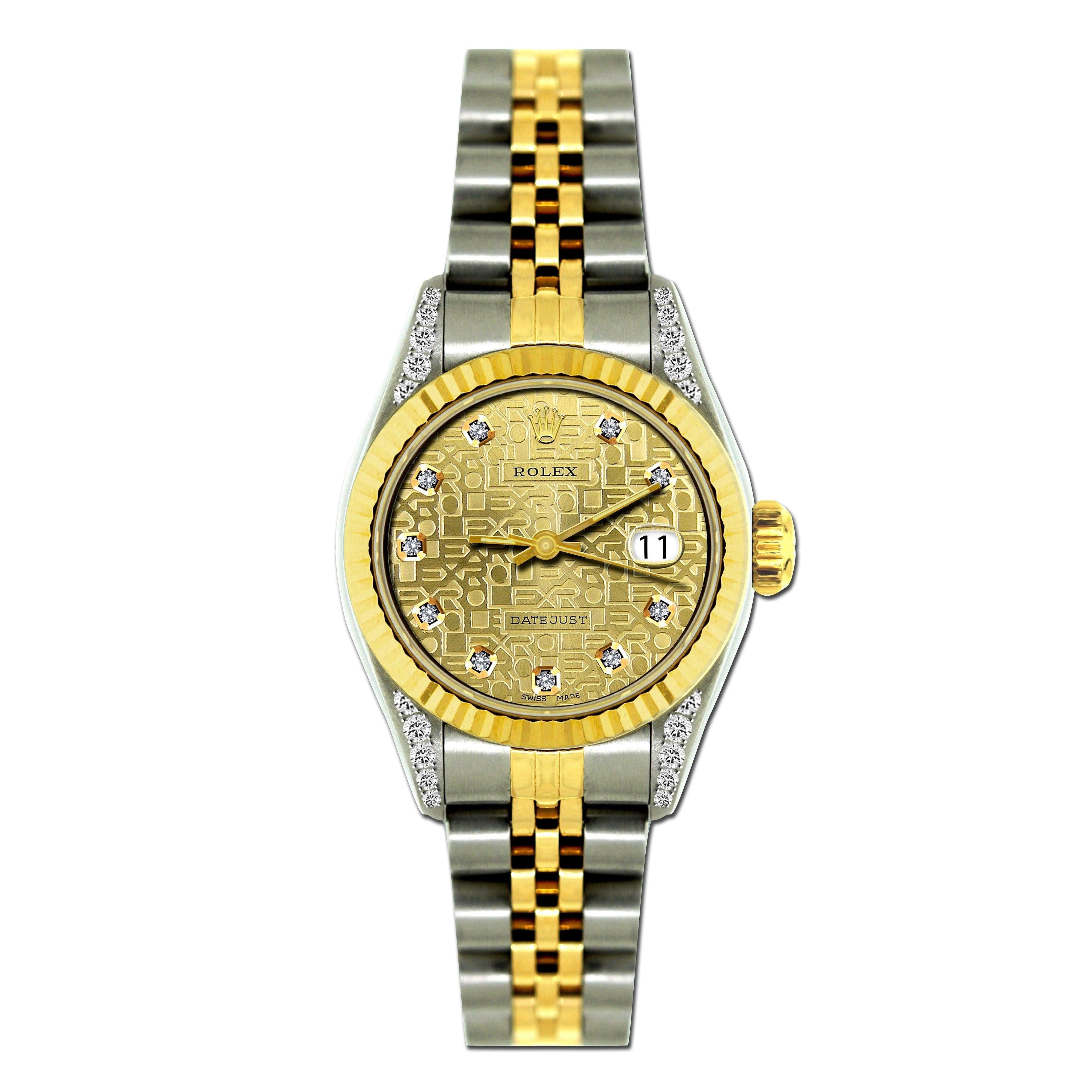 Pre-Owned Rolex Datejust 26MM 69173 Champagne Pattern Diamond Dial ...