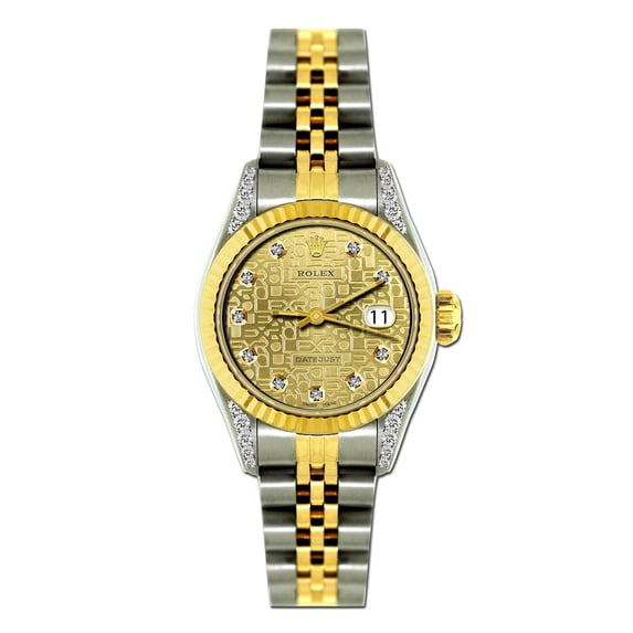 Pre-Owned Rolex Datejust 26MM 69173 Champagne Pattern Diamond Dial Fluted Bezel Two Tone Yellow Gold Jubilee Bracelet