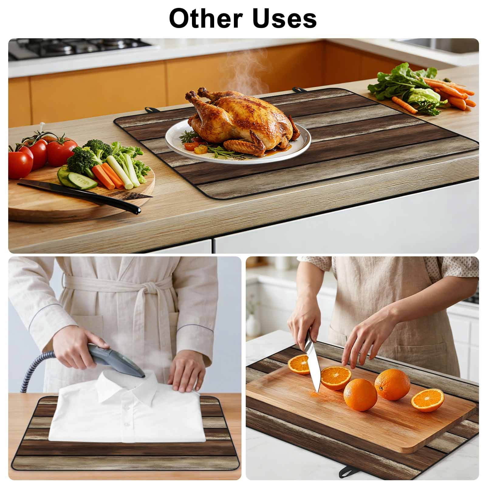 Brown Wooden Stove Top Cover for Electric Stove, Heat-proof & Non Slip Glass Top Stove Cover Protector, Vintage Farmhouse Retro Art Kitchen Flat Cooktop Rubber Mat 24x21 Inches
