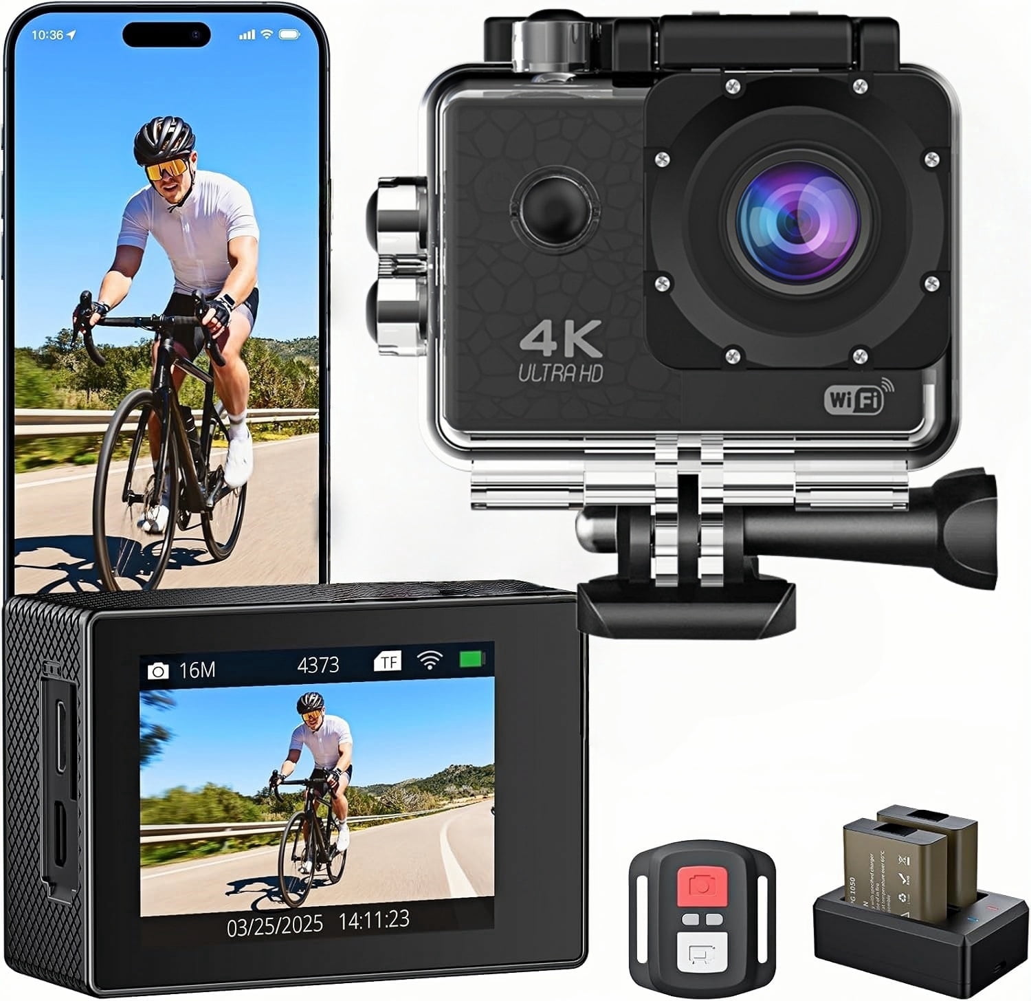 Dragon Touch Vision 3 Pro Action Camera,16MP 4K/60FPS 100ft