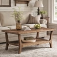 thumbnail image 3 of Fnova 47" Solid Wood Coffee Table, 2-Tier Center Table with Storage Shelf, Rectangular Tea Table for Small Space Apartment Office, Light Terracotta Brown, 3 of 19