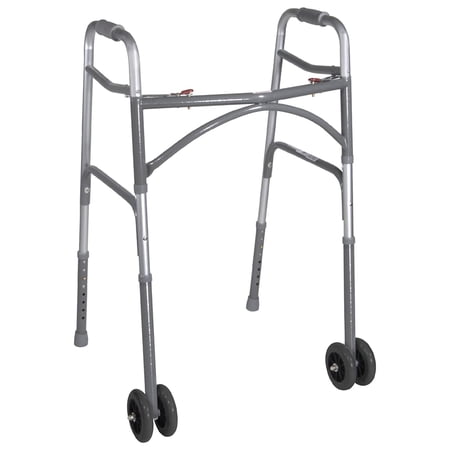 drive Steel Silver Bariatric Dual Release Folding Walker with Wheels Adjustable Height up to 500 lbs 32 to 39" H