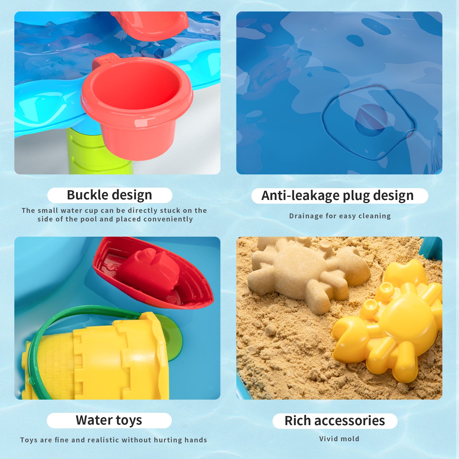 3-in-1 Sand Water Table, 28PCS Kids Beach Summer Toys Sensory Play Table with Dolphin Water Wheel, Molds, Bucket, Shovel for Toddlers Boys Girls