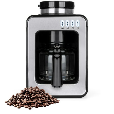 Best Choice Products 600W 4-Cup Automatic Kitchen Coffee Maker for Whole Beans or Ground Coffee w/ Built-In Grinder, 2 Intensity Levels, Glass Pot, Auto Drip, Warm Plate, Scoop,