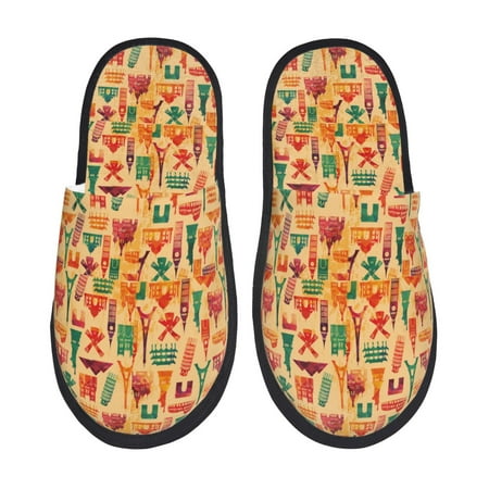 

Rateoe Travel And Tourism Pattern Fuzzy Slippers Fuzzy Soft House Slippers Plush Furry Warm Cozy Open Toe Fluffy Home Shoes-Large