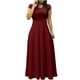 thumbnail image 2 of Puntoco Vestido Largo De Manga Corta Con Cuello Redondo Y Color Liso Para Mujer Borgoña L,Regalos Para Mujer Joven, 2 of 6