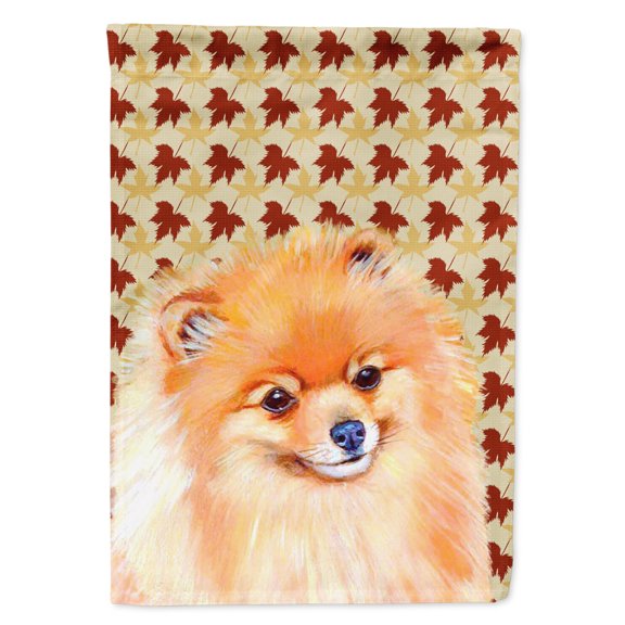 Carolines Treasures LH9125-FLAG-PARENT Pomeranian Fall Leaves Portrait Flag  multicolor