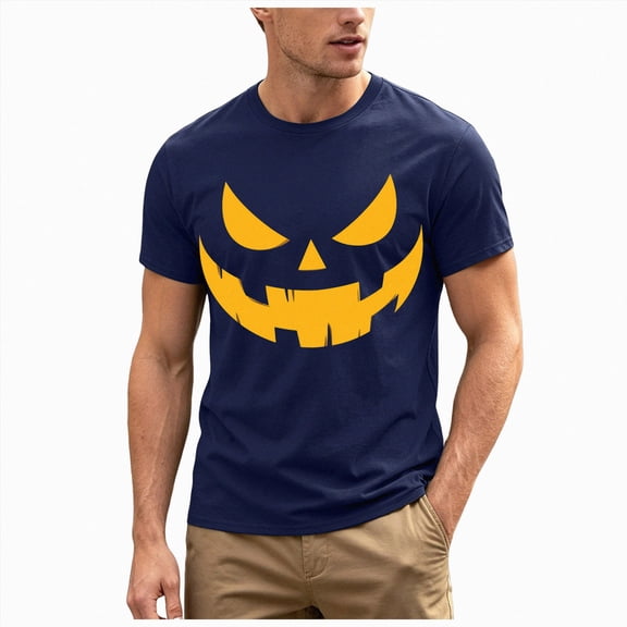 TOWED22 Mens Halloween Classic Printed Tee Graphic Loose Fit Short Sleeve Daily Casual Shirts Streetwear(H163-Navy,L)