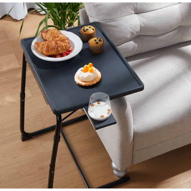 TV Tray Table, Folding Tray Table for Eating with 6 Adjustable Height & 3  Tilt Angle & Cup Holder for Bed & Couch