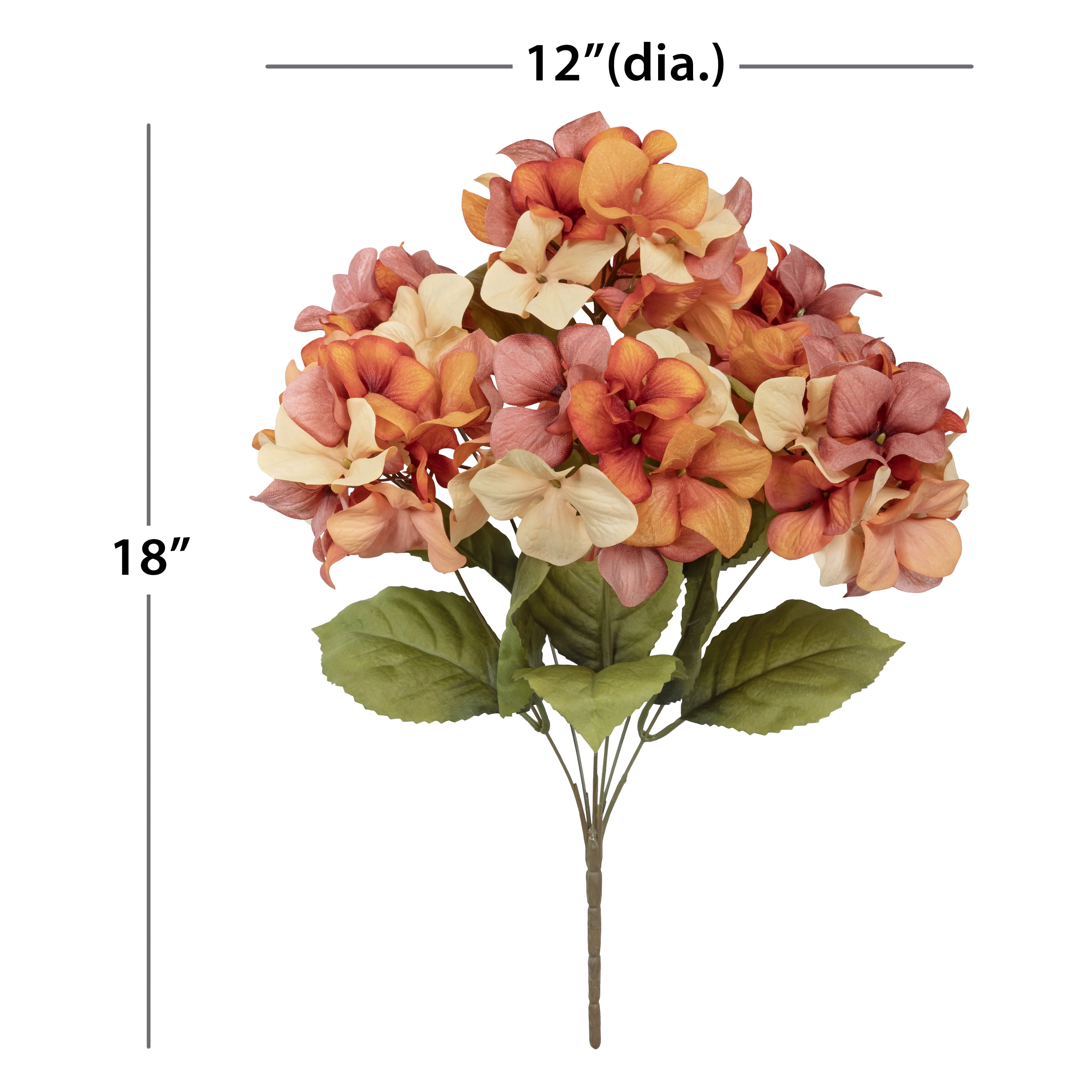 18-inch Artificial Silk Orange & Cream Hydrangea Fall Bush, for Indoor Use, by Mainstays