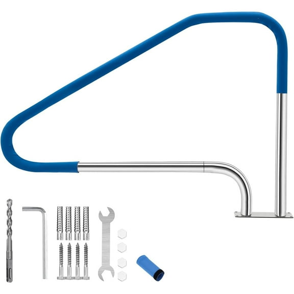 Roromall Pool Handrail, Pool Railings for Inground Pools, Swimming Pool Safety Handrails, 304 Stainless Steel Pool Stair Rail with Grip Cover, Quick Mount Base Plate