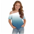 thumbnail image 6 of ITSAME One Shoulder T-Shirts for Girls Short Sleeve Tops Gradient Print Summer Loose Casual Tees Blue Size 9, 6 of 9