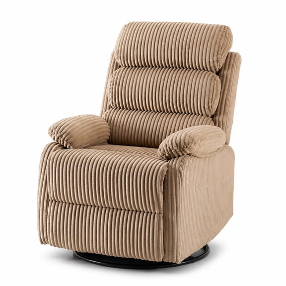 360° Swivel Rocking Recliner Chair, Velvet Upholstered Glider for Adults, Compact Rocking Chair for Small Spaces, Soft Fabric Recliner with Side Pockets, Nursery Glider, Brown