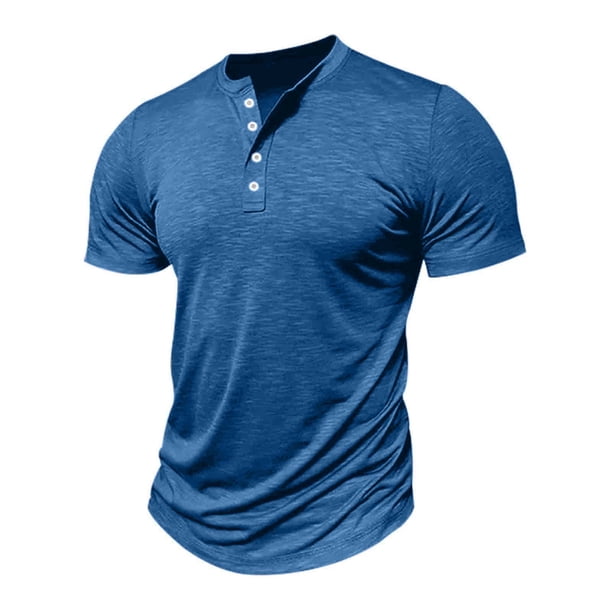 Camisas Elvqul Hombre Azul Marino Liso Mayor Manga Corta Solapa Botones