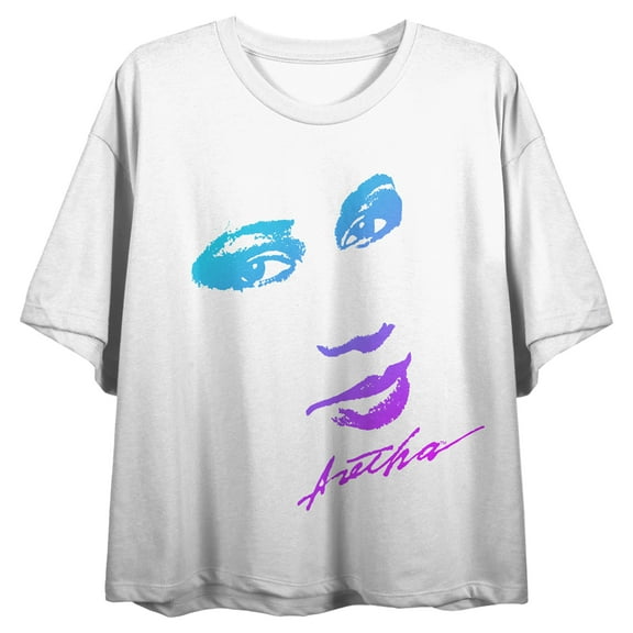Aretha Franklin Gradient Face Art Women's White Cropped Tee-XS