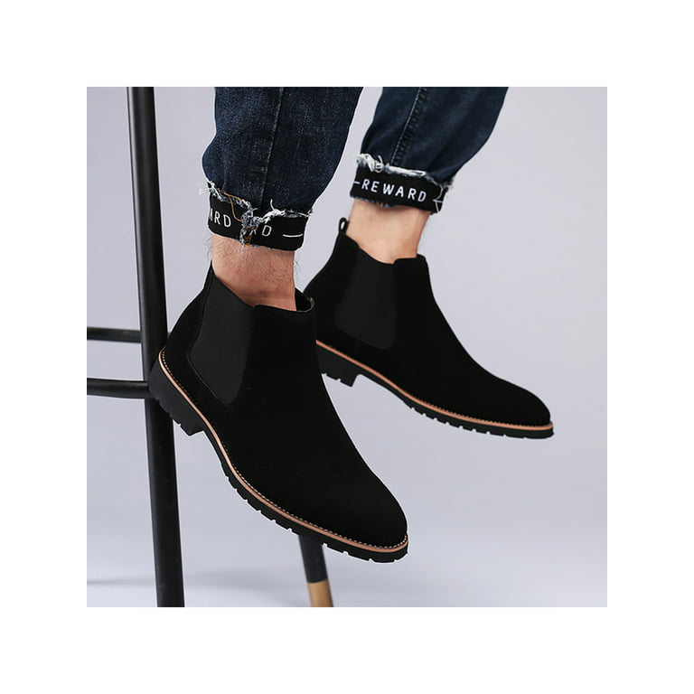 Gomelly Men's Chelsea Boots Casual Faux Suede Fall Ankle Boots Simple Style Boots for Men with Strap Black 7 Walmart.com