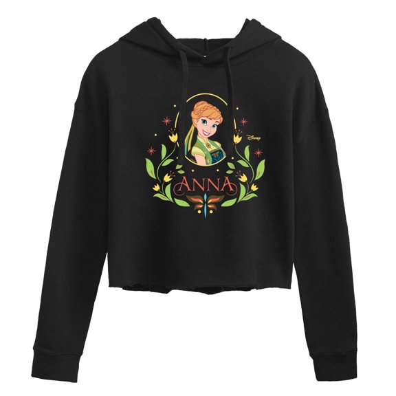 Frozen - Fall - Anna In A Flower Frame - Juniors Cropped Pullover Hoodie