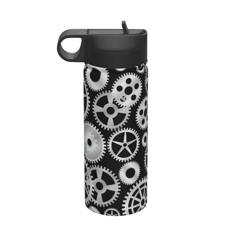 

KLL Metallic Gears Pattern 18OZ Water Bottle With Straw Stainless Steel Sports Water Cup Flask Sports Water Cup Flask Wide Mouth Travel Thermal Mug