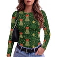 thumbnail image 2 of Women's Holiday Graphic Tee Long Sleeve Crew Neck Christmas Print Slim Fit Shirt for Party Travel and Daily Wear, 2 of 7