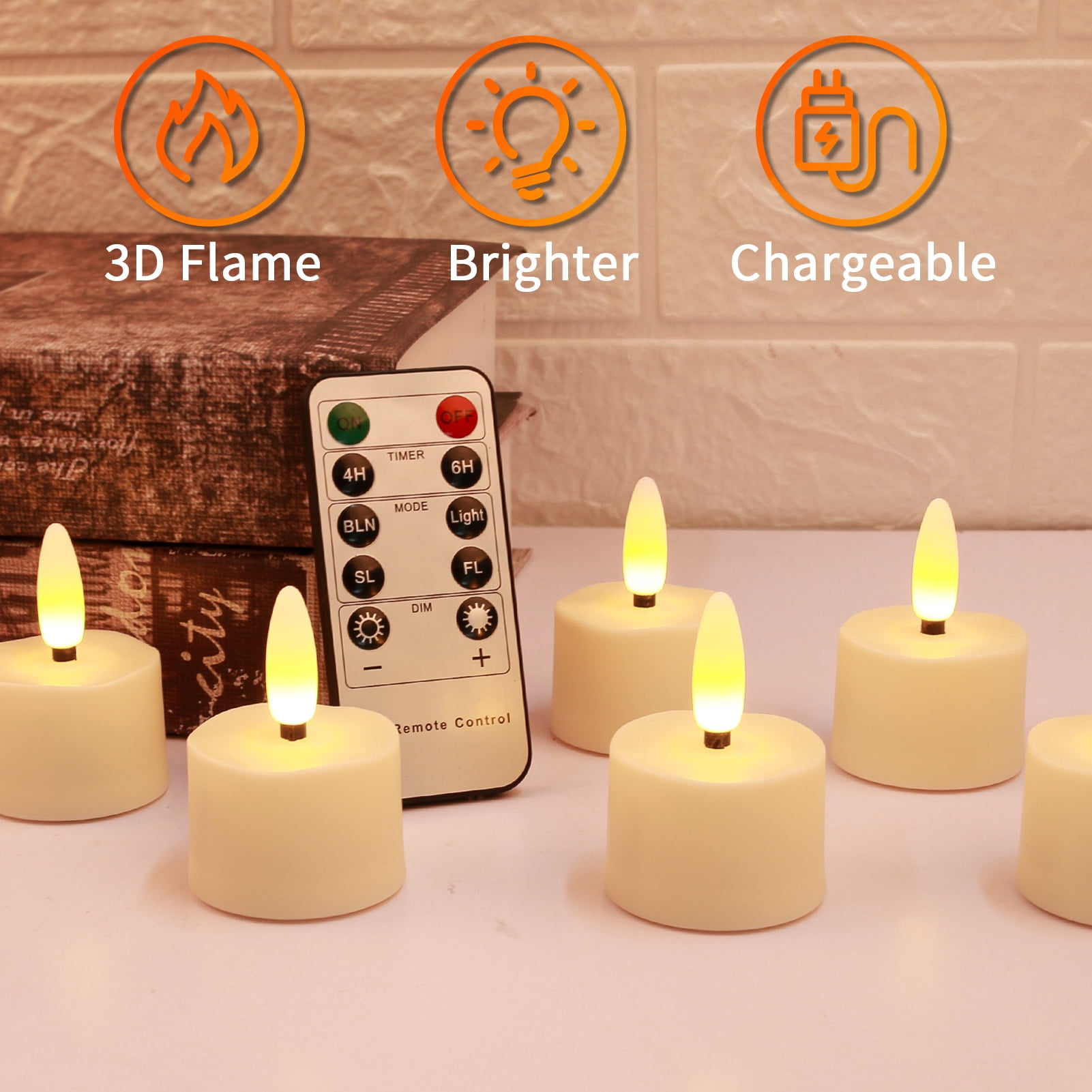 Rechargeable Candles Tea Lights 6-Pack with Remote Timer, LED Tea Lights Candles , Rechargeable Flameless Candles for Home Decor Seasonal Decor, Dia 1.5"X H 2.2''