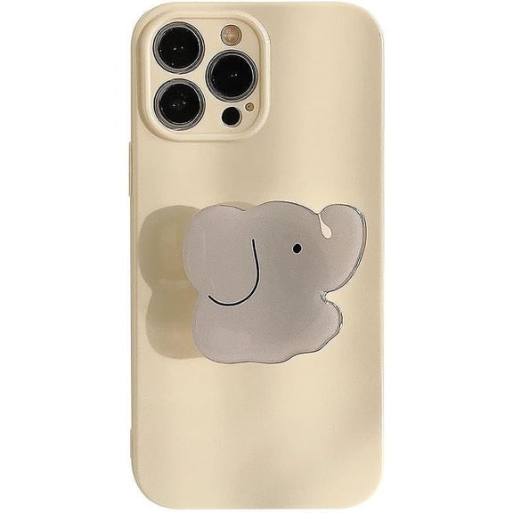 Designed for iPhone Case,Cute Slim Thin Skin Touch Silicone with Elephant Kickstand Shockproof Protective Cover Phone Case (iPhone 14 Pro Max,Beige)