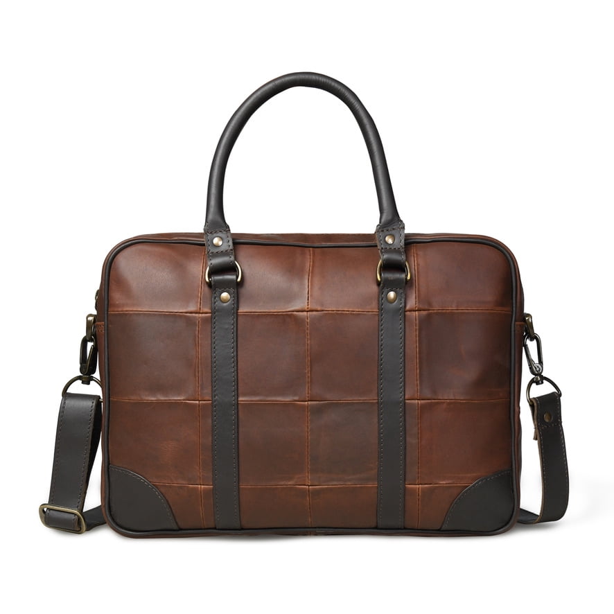 Two Tone Brown Leather Checkerboard Laptop Brief