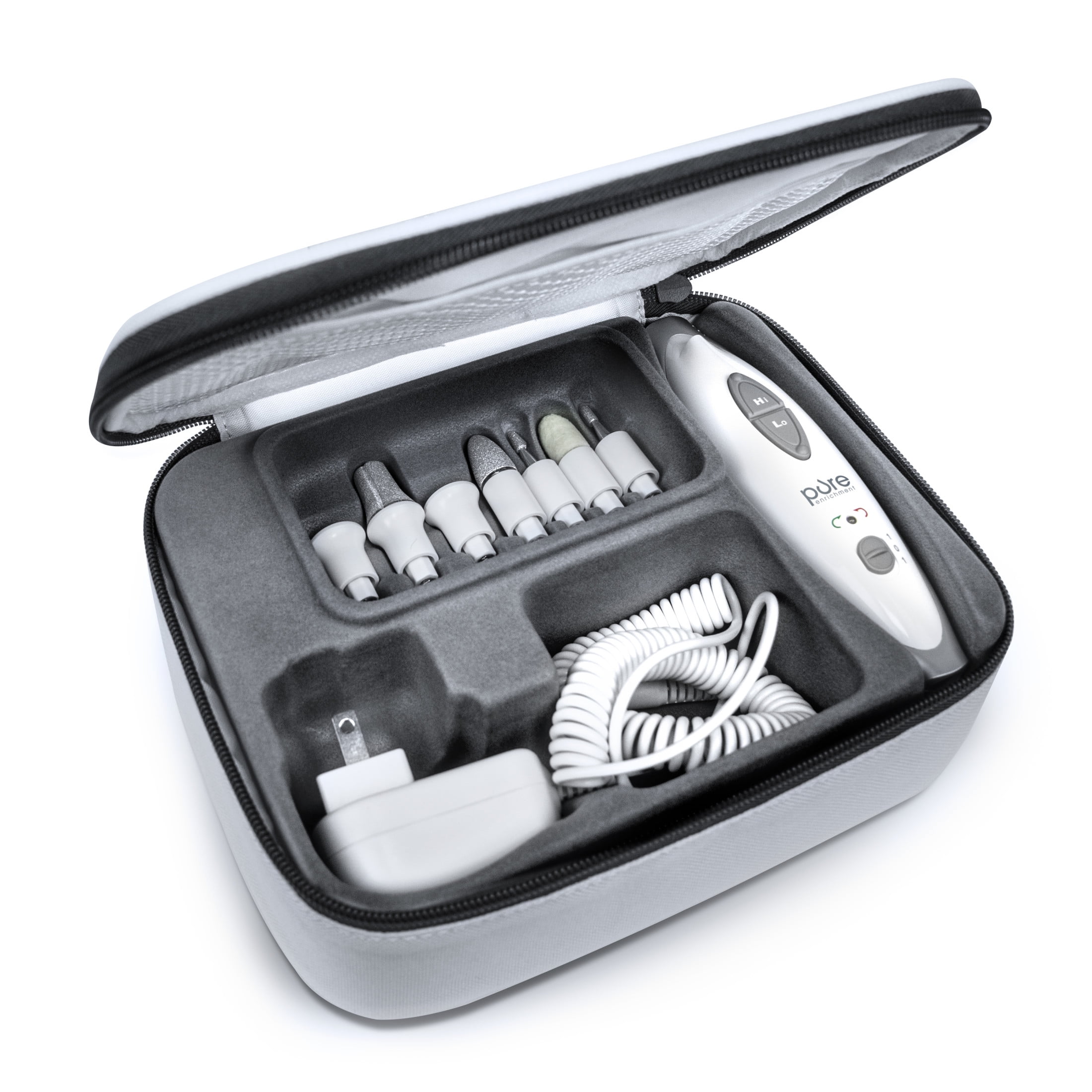 Pure Enrichment PureNails 10-Piece Professional Manicure and Pedicure Kit - Electric Nail Drill Set for Salon-Quality Grooming at Home - 7 Nail Drill Bits, 2 Speeds, LED Grooming Light and Storage Bag