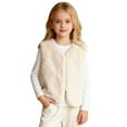 thumbnail image 2 of Letdown Kids Girls Plush - Vest Winter Padded Open Front Sherpa Sleeveless Outerwear Toddler Thick Fuzzy Warm Jackets (Beige,3-4 Years), 2 of 5