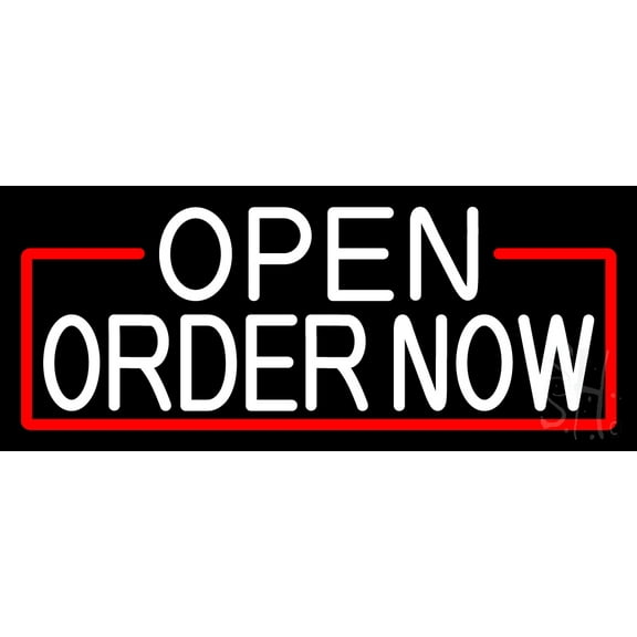 White Open Order Now With Red Border LED Neon Sign 10 x 24 - inches, Clear Edge Cut Acrylic Backing, with Dimmer - Bright and Premium built indoor LED Neon Sign for Bar decor.