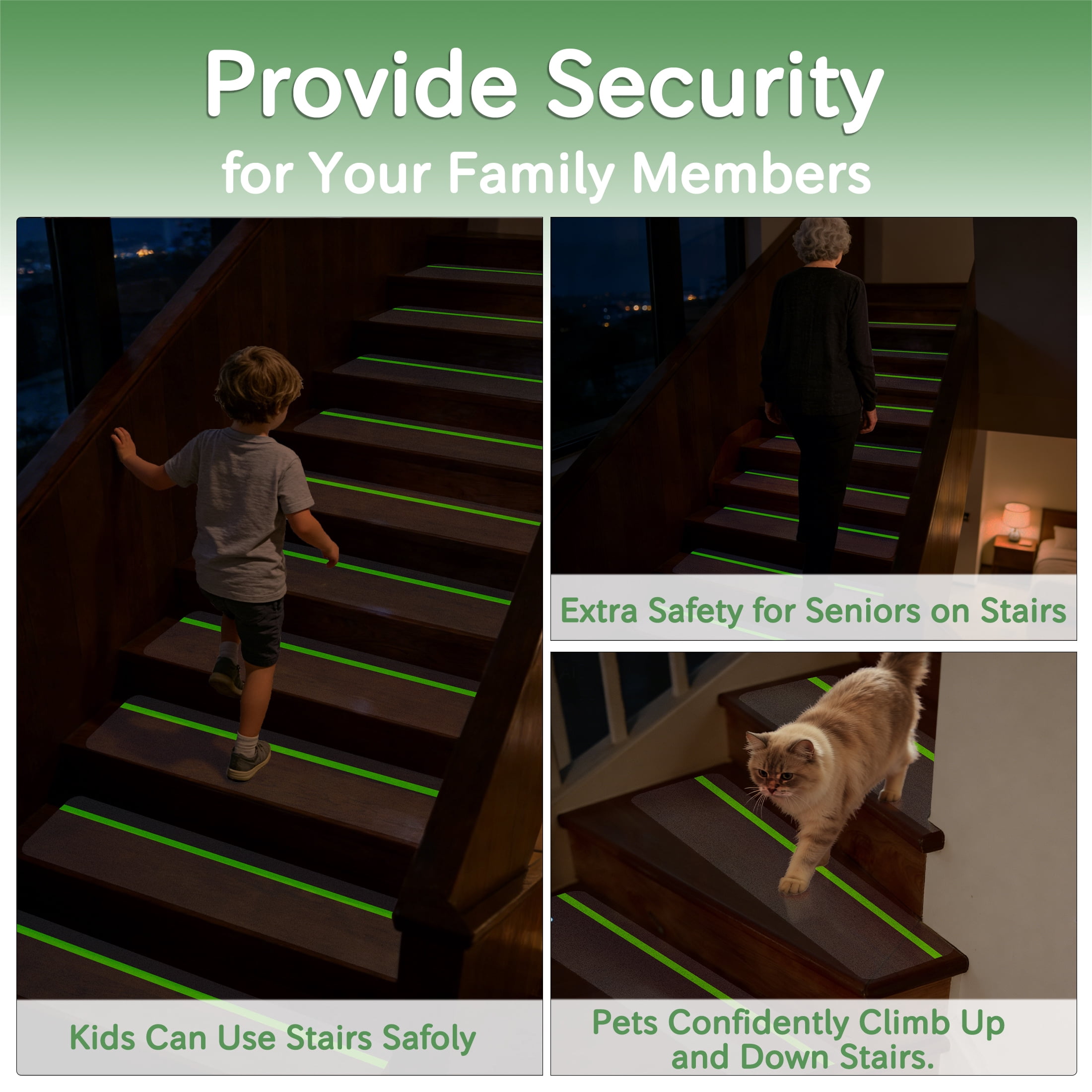 YDmeet 6"x30" Heavy Duty Waterproof Stair Treads, 12-pack Transparent Non-Slip Safety Glow Grip Tape, Peel and Stick for Indoor Steps