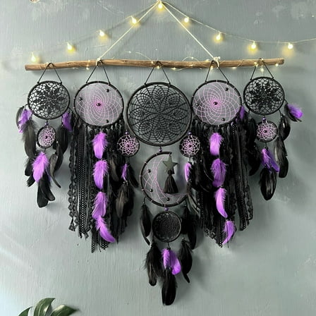 QKW 5-Piece Large-sized dreamcatcher set Bohemian Wall Decoration,Hanging decorations in the living room and bedroom, purple，29.5*39.3 Inches