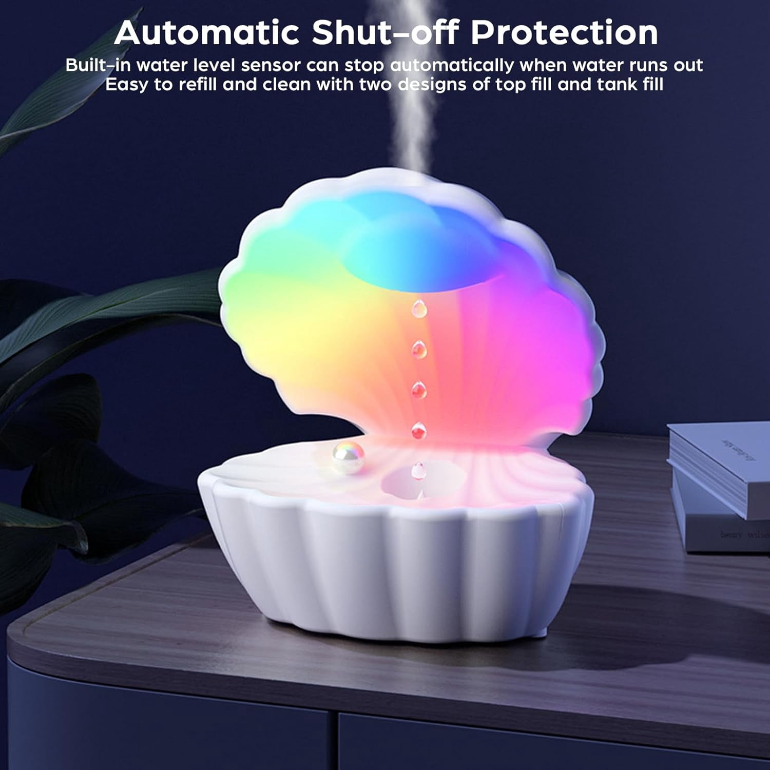 Anti Gravity Humidifier Water Drop Bluetooth Speaker Pearly Shell-Shaped with RGB LED Night Light 550ml Mist Humidifier Bedside Lamp Auto Shut-off Desktop Humidifier for Bedroom Home Office (Pink)