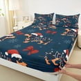 thumbnail image 3 of Homewish Kawaii Xmas Dachshund Queen Sheet Sets for Boy, Princess Ribbon Bow Flat Sheet, Navy Christmas Theme Queen Fitted Sheet, Luxury Bedroom Decor, 4 Pieces, 3 of 7