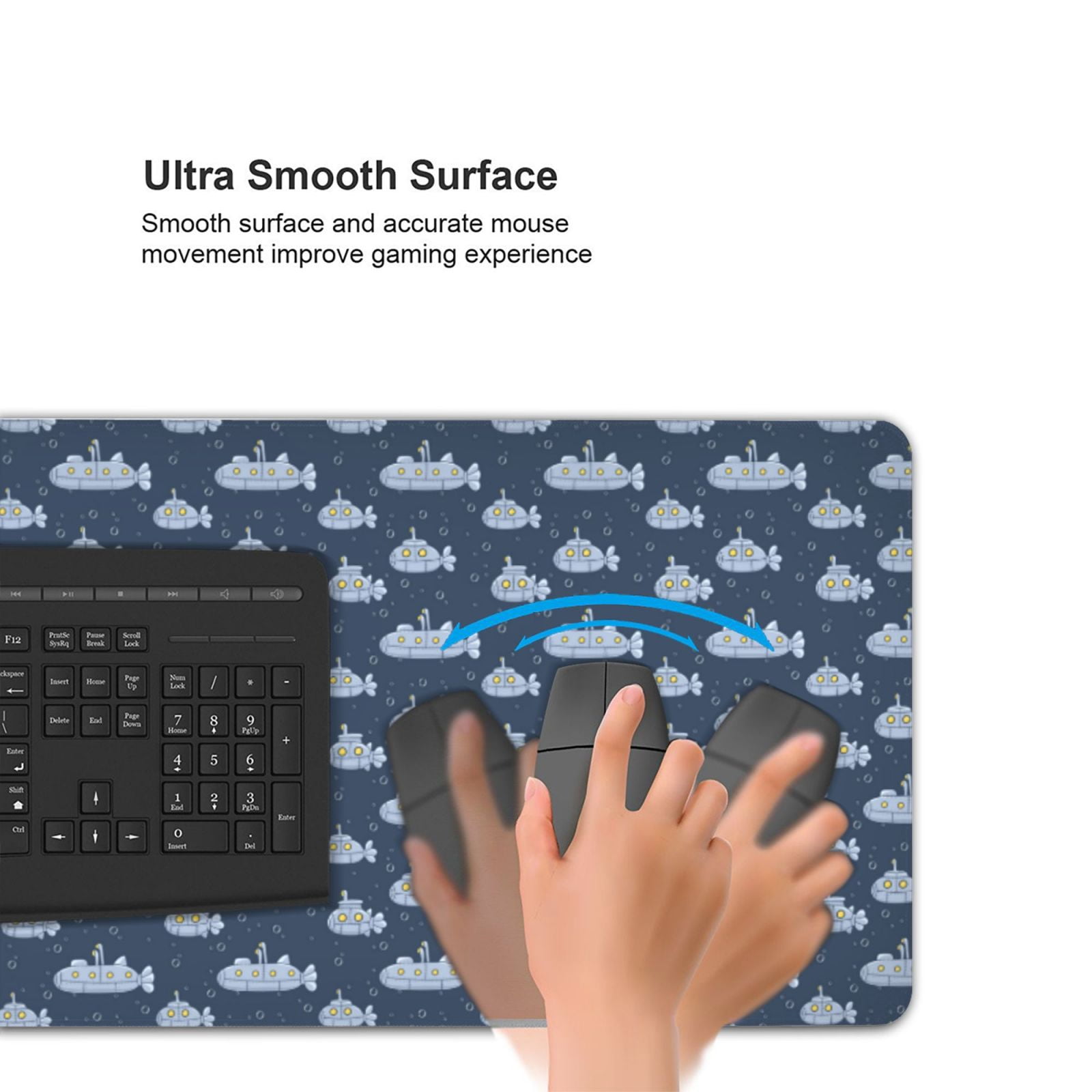 Hirioo Submarine With Periscope for Mouse Pad ,Anti-Slip Base, Durable Stitched Edges, Perfect for Gaming, Office, and Home Use,16x35.5in