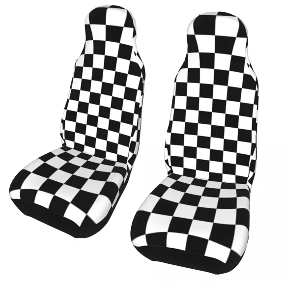 2PC Cover Protector Seat Bucket Tartan SUV for Fit Universal Covers Seat Car Auto Universal Pattern Checkerboard White And Black