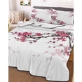 thumbnail image 3 of Quilts Twin Size Bedding Set, Spring Floral Lightweight Quilted Comforter, Red Cherry Flowers Branches Oil Painting Art Soft Reversible Bedspread Coverlet with Pillow Covers for All Season, 68" x 86", 3 of 7