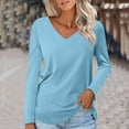 thumbnail image 2 of Womens Long Sleeve V Neck Soft T Shirts Plain Tunic Casual Loose Fit Tops Spring Basic Tees (3X-Large, Blue), 2 of 5