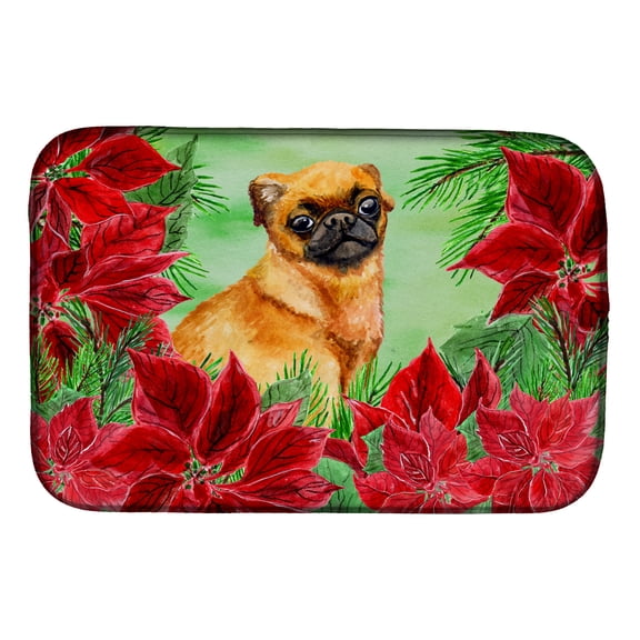 Small Brabant Griffon Poinsettas Dish Drying Mat