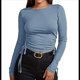 thumbnail image 1 of Camisa Corta de Cuello Redondo, Larga y Cordón Lateral para Mujer, Ajustada, Acanalada Gris S, 1 of 7