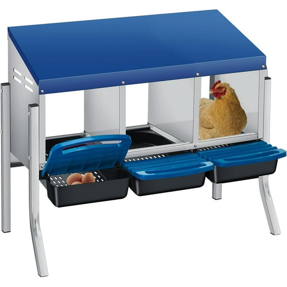 Sunvasagoo Zinc Alloy Chicken Nesting Box, 3/4 Hole Roll Away Egg Laying Box w/ Removable Tray, Wall Mount or Freestanding