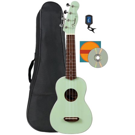 Fender Venice Soprano Ukulele - Surf Green Bundle with Gig Bag, Tuner, and Austin Bazaar Instructional DVD