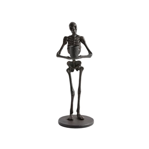 Skeleton Taper Candle Holder, Gothic Halloween Skeleton Candelabra, Spooky Tabletop Decor Stand for Standard Long Candles Halloween Party Decor Black