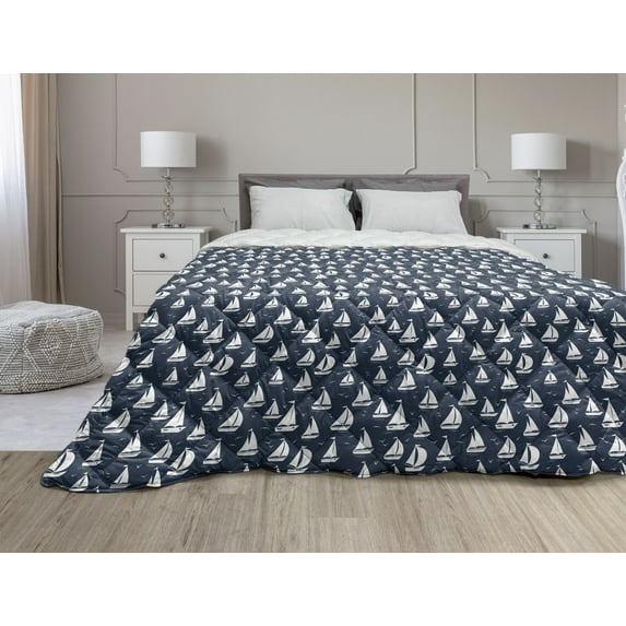 Dog Down Alternative Comforter, Monochrome Pattern of Puppy Under Upside down Umbrella in Rainy Weather, Microfiber Quilt for All Season, 5 Sizes, Pale Olive Green and White, by Ambesonne