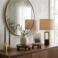 thumbnail image 4 of House Decor Trays for Bed or Coffee Table - Round Wooden Riser Trays with Ball Feet for Home Accent or Centerpiece Decorations - Modern Accent for Trinket, Jewelry, or Vanity - Set of 2, 3", Brown, 4 of 14