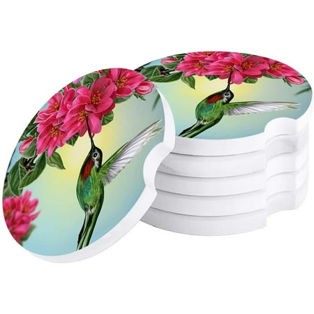 

ZHANZZK Summer Spring Oil Painting Style Bird and Flowers Set of 2 Car Coaster for Drinks Absorbent Ceramic Stone Coasters Cup Mat with Cork Base for Home Kitchen Room Coffee Table Bar Decor