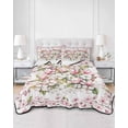 thumbnail image 2 of Quilt King Size Bedding Set, Spring Floral Reversible Summer Quilt 3 Pieces, Retro Pink Orchid Flowers Leaves Botanical Lightweight Bedspreads Coverlets with 2 Pillow Shams for All Seasons, 2 of 5