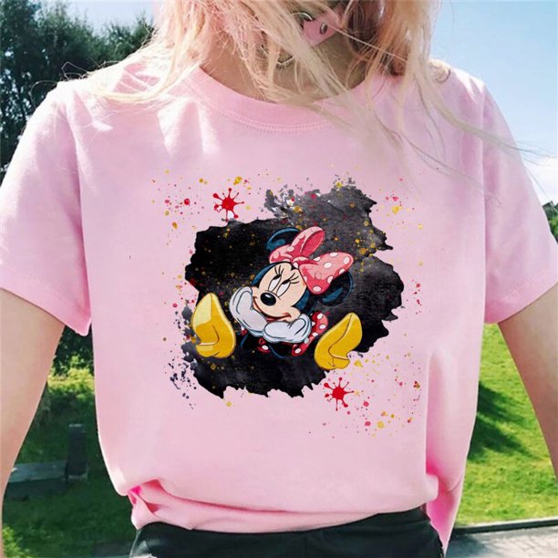Cute Mickey Mouse Stitch Women's Casual Tops Harajuku Fashion Women's T-Shirts New Women's Crew Neck Tops Women's Short SleevesS Gao Jinjia LED