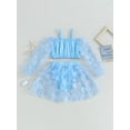 thumbnail image 2 of Bslissey Toddler Little Girls 3Pcs Bikini Swimsuits Long Sleeve Swimwear Cami Tops + Blue Shorts + 3D Flower Mesh Skirt 1T 2T 3T 4T 5T 6T Kids Cute Summer Bathing Suits, 2 of 9