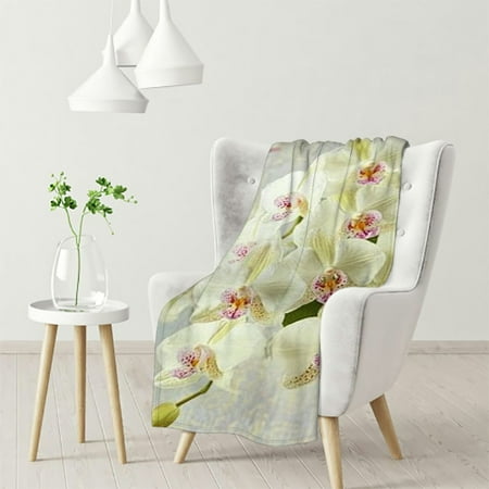 

WHKANG Floral Throw Blanket Elegant Orchid Flower Blossom in Plant Petal Spring Blanket Home Decorative Flannel Warm 50x60in