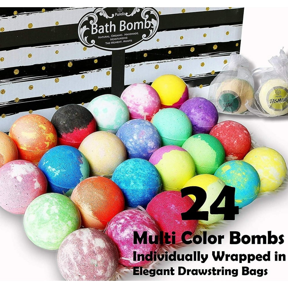 Aromatherapy Bath Bomb Gift Set.24 Individually Wrapped Bath Bombs in